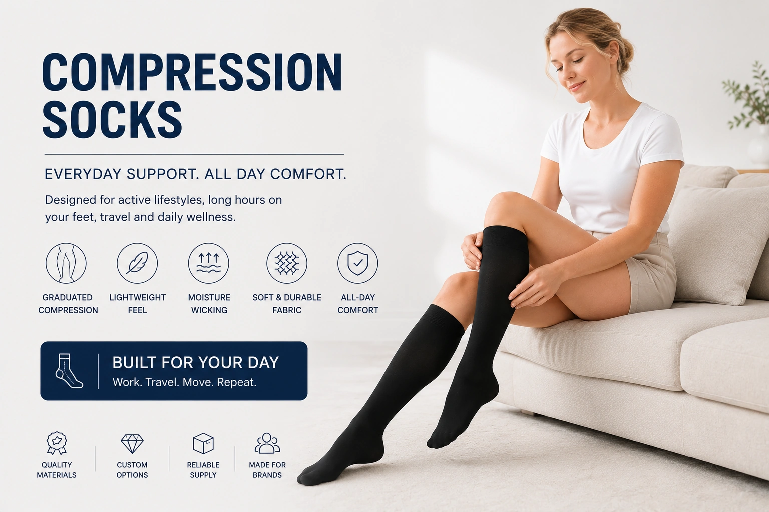 Everyday black knee-high compression socks