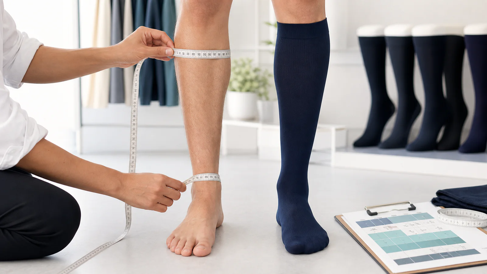 Professional measuring ankle and calf for regular-fit knee-high compression socks
