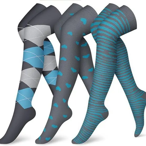 Grey Blue Thigh High Stockings compression socks sample