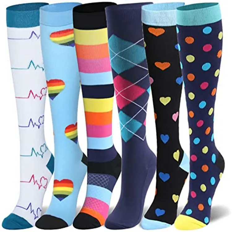 Six Pair Heart Argyle Mix compression socks sample
