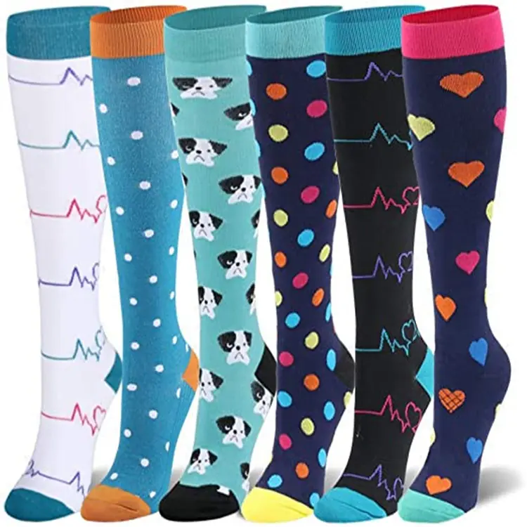 Six Pair Playful Pattern Mix compression socks sample