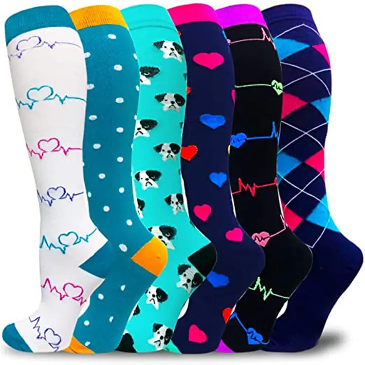 Six Pair Bright Pattern Mix compression socks sample