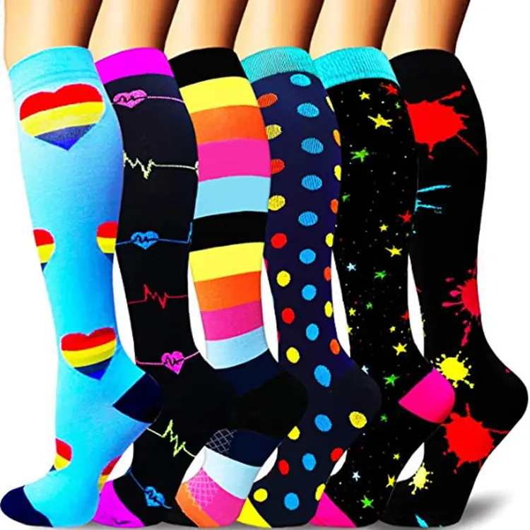 Six Pair Colorful Mix compression socks sample