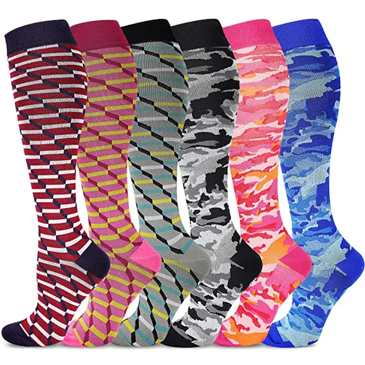 Six Pair Geometric Camo Mix compression socks sample
