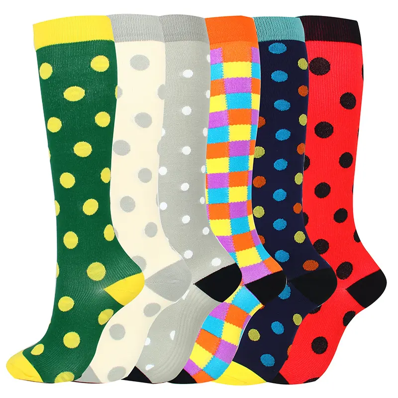 Six Pair Dot Check Mix compression socks sample