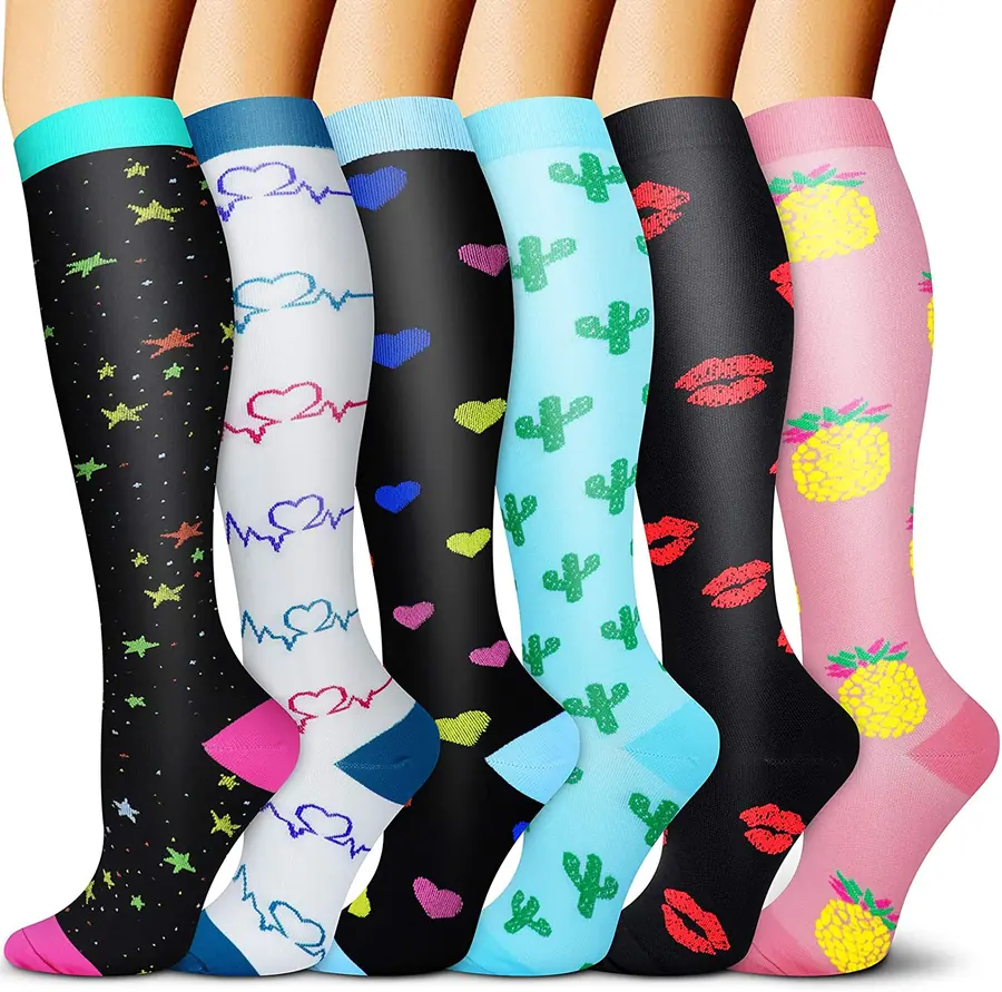 Six Pair Novelty Closeup Mix compression socks sample