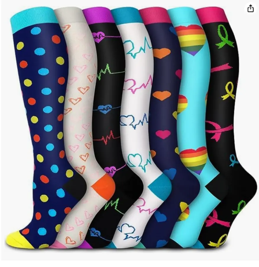 Seven Pair Heart Dot Ribbon Mix compression socks sample