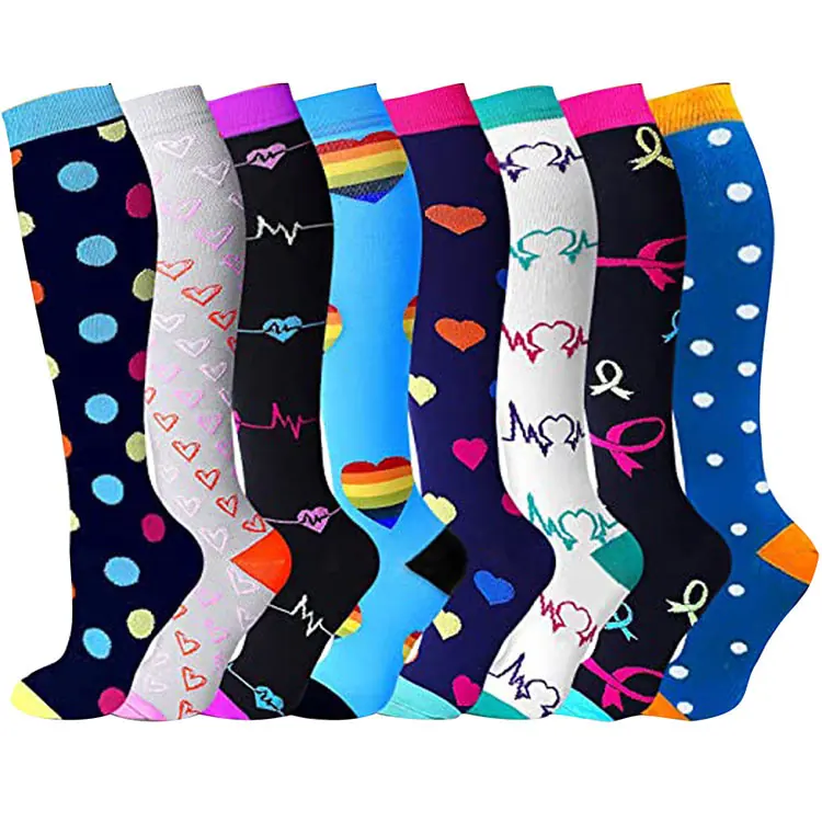 Eight Pair Heart Dot Ribbon Mix compression socks sample