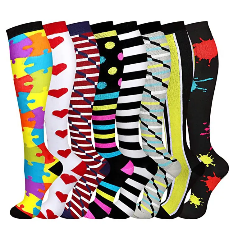 Eight Pair Graphic Stripe Mix compression socks sample